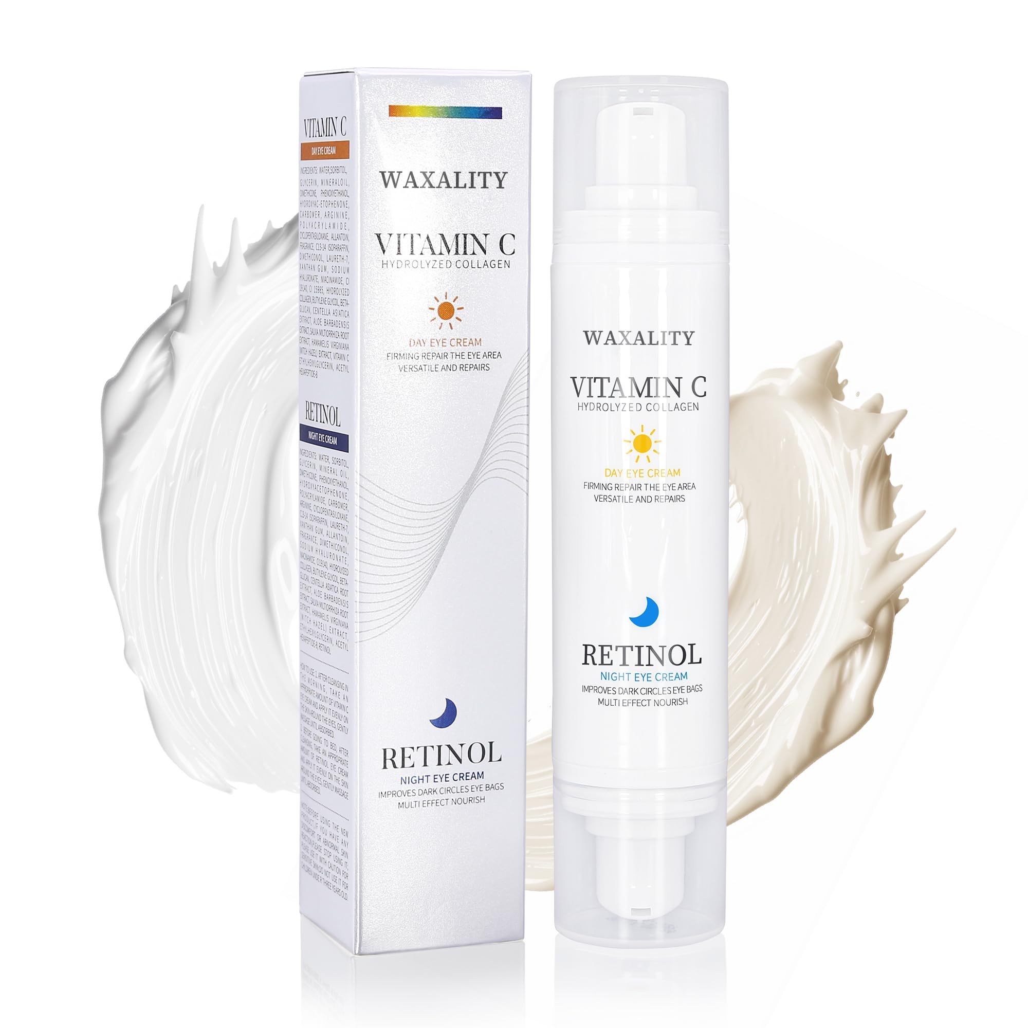 WAXALITY Under Eye Cream Dark Circles Under Eye Treatment Reduces Puffiness Fine Lines Wrinkles and Eye Bags - Vitamin C & Retinol Cream for Under Eye Care Day & Night (20 ML)