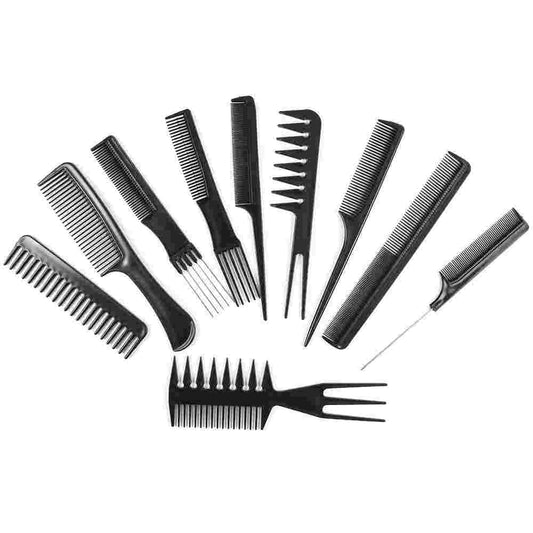 Ten piece hair comb set for styling and detangling
