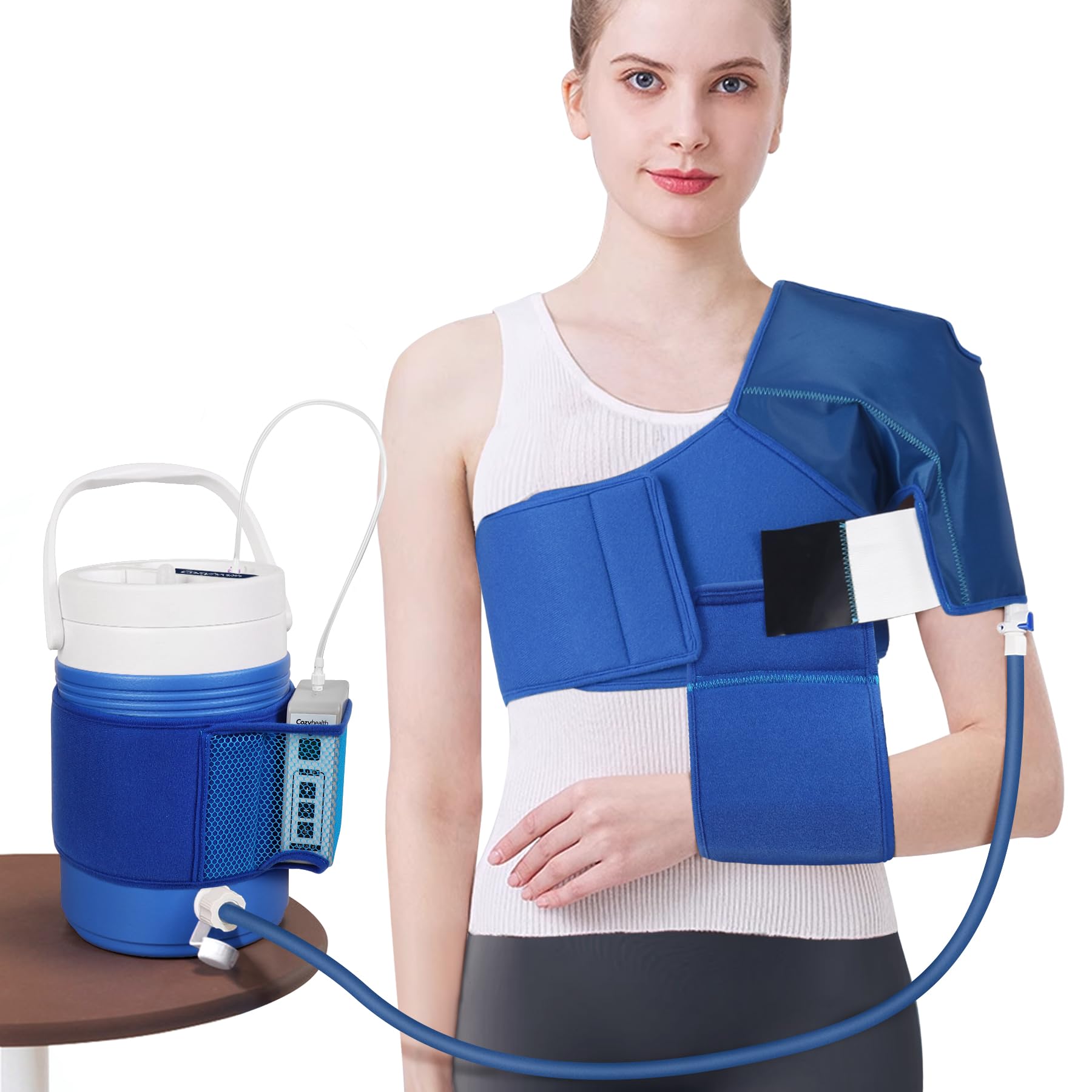 Cold Therapy Ice Machine System with Large Shoulder Pad for Post-Surgery Care Rotator Cuff Tears Swelling Sprains Inflammation and Other Injuries Cryotherapy Freeze Kit Shoulder Compression Pad