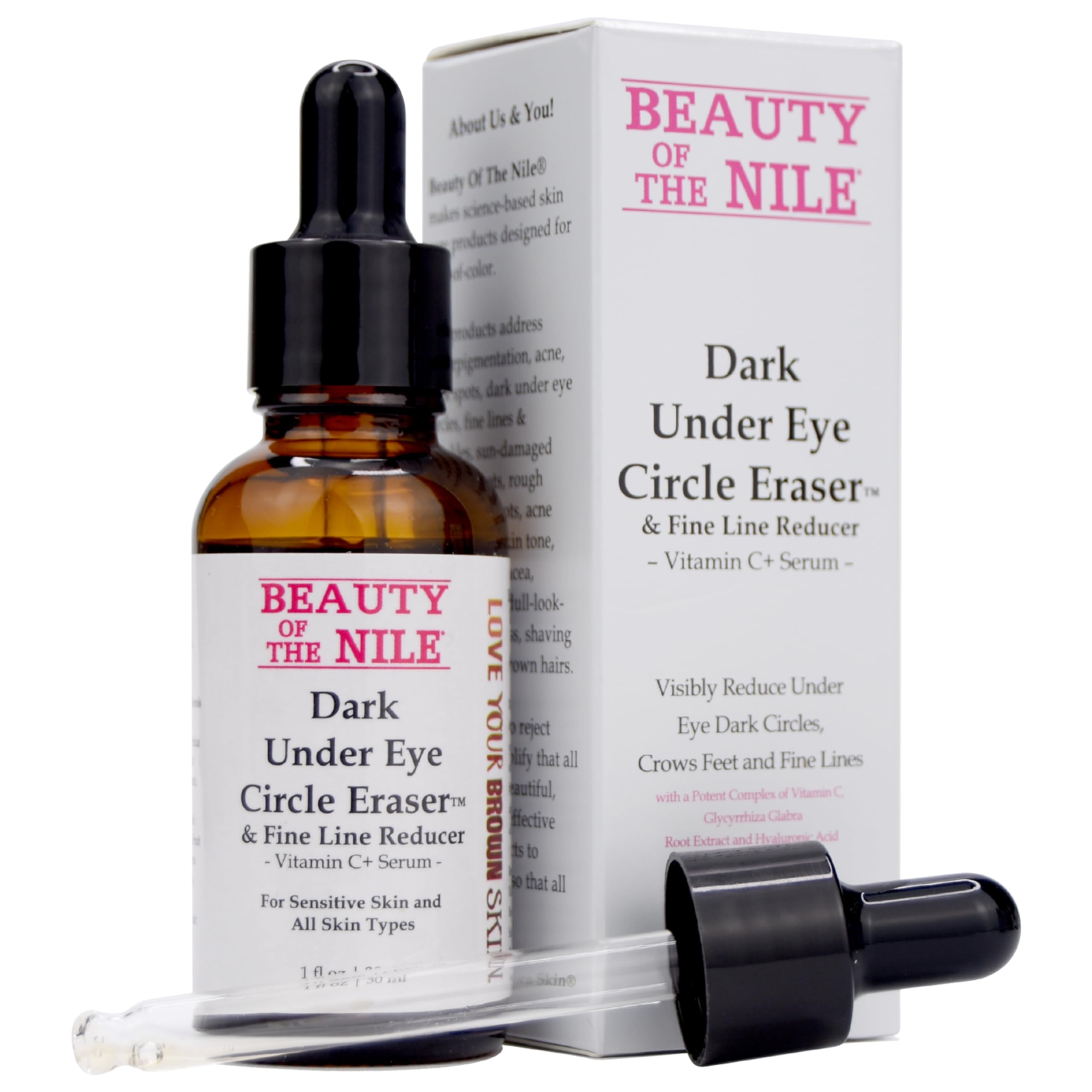 Dark Under Eye Circle Eraser™ Vitamin C+ Serum for Skin-of-Color Dark Circle Puffiness Wrinkle Hyaluronic Acid Superoxide D Beauty of the Nile® 1 Oz