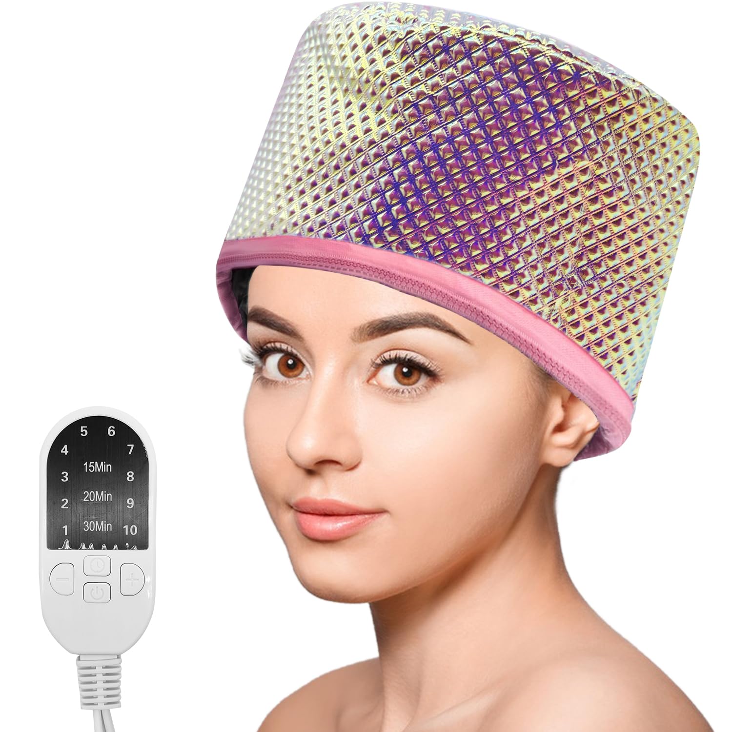 Hair Steamer Cap Portable Hair Care Hat with 10 Mode Temperature Control 110V Electric Heating Cap for Hair SPA Beauty Steamer Nourishing Hat Hair Thermal Treatment Cap (Colorful Squares)